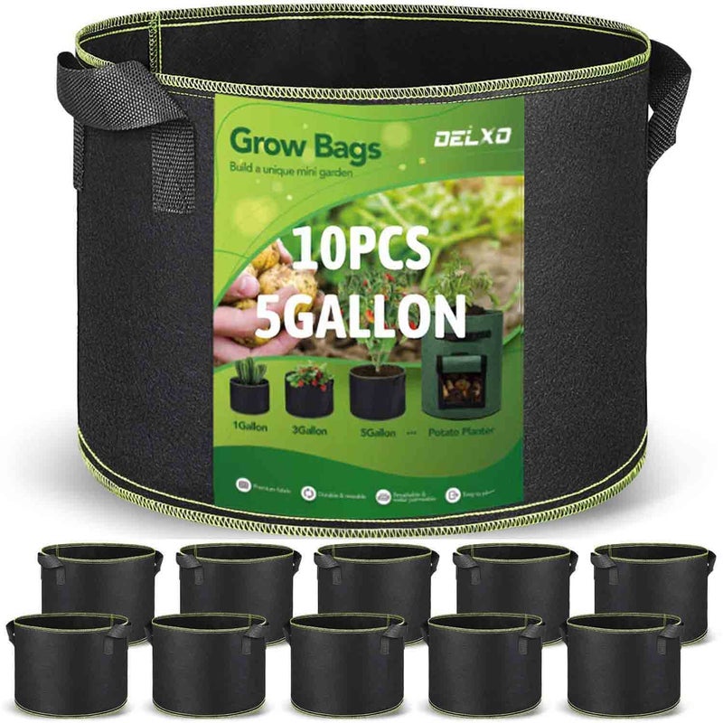 Delxo Garden Grow Bags 5 Gallon 10Pack Reusable Plant Growing Bags Fabric Pots for Planting Vegetable - Image 1